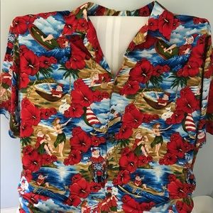 Fun Hawaiian Santa button front shirt